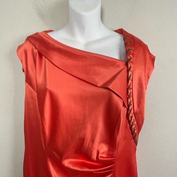 Verucci by Chancelle Orange Satin Shift Dress Size 14 Asymmetrical Neckline - Picture 2 of 7